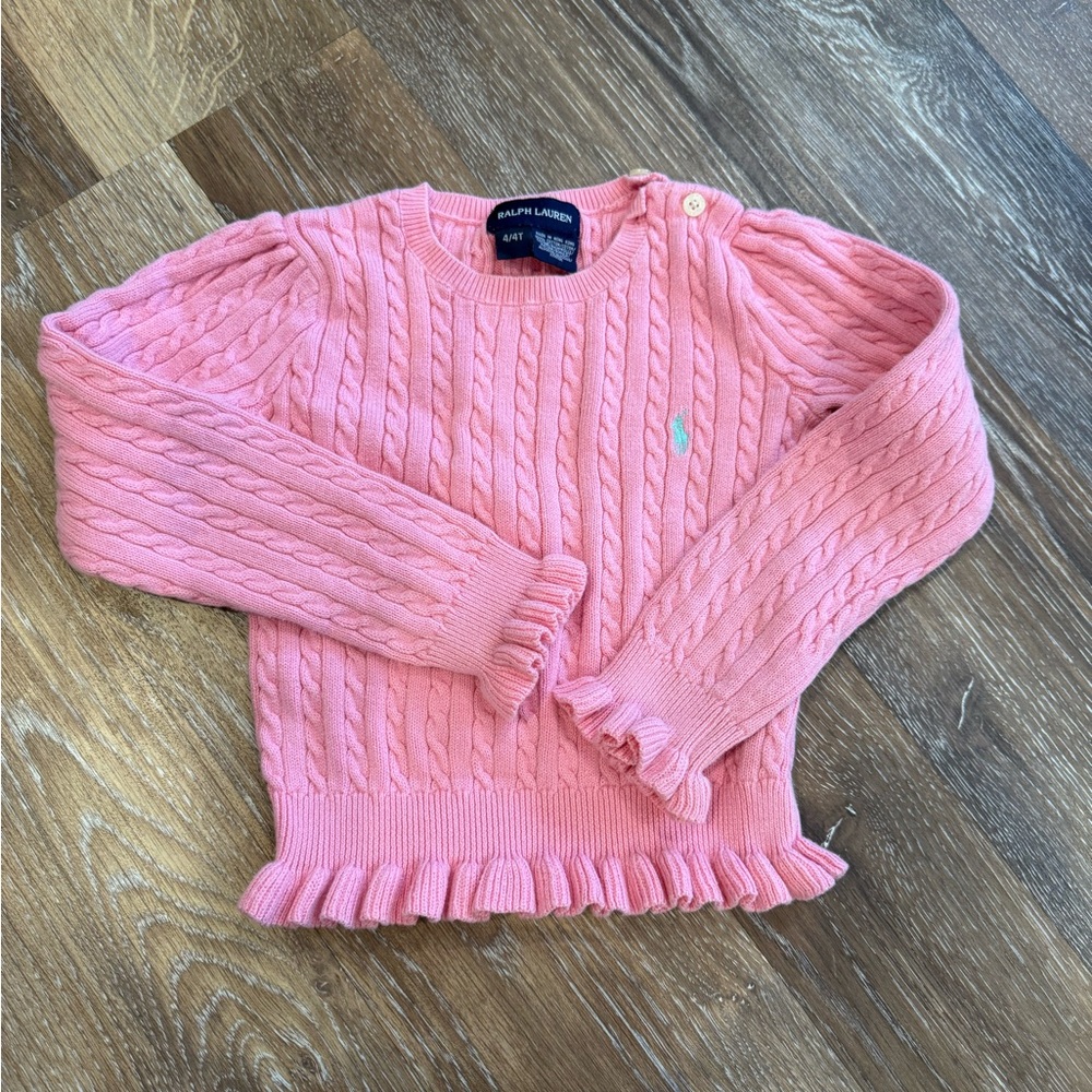 Ralph Lauren Pink Ruffle Cable Knit Sweater